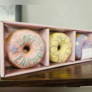 Cupcakes & Cashmere Easter Ceramic Donuts Set of 3 Pink Purple Yellow NWT